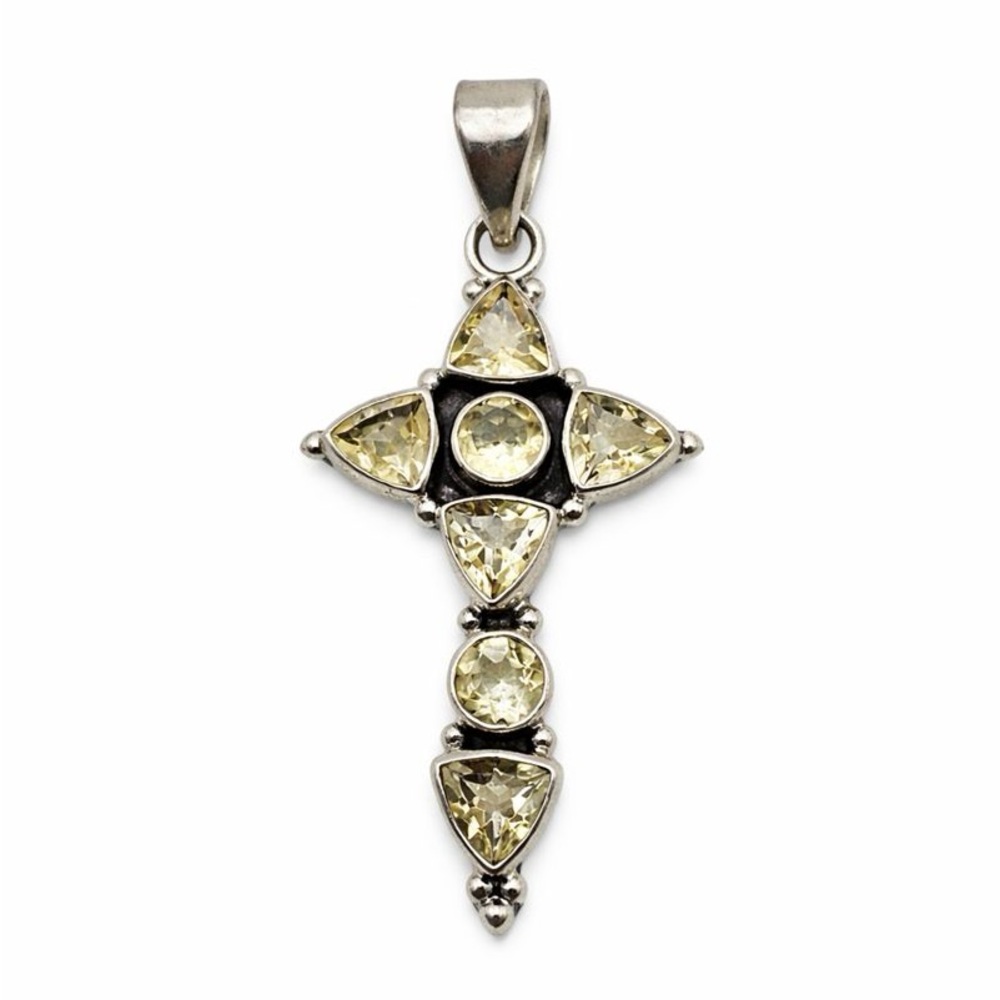 S925 Citrine Cross Pendant